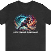 Rock You Like a Hurricane Short Sleeve Tee, classic song apparel, music inspired fashion, Dark Grey Heather - Subtle Blue M